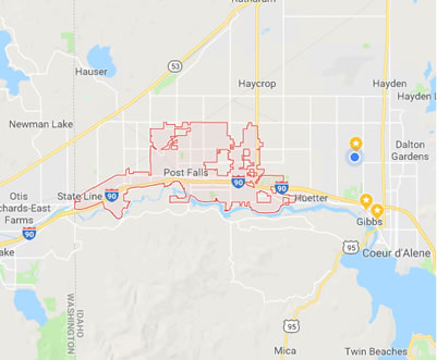 Map of Post Falls Idaho